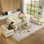 Poltrona Sala de Estar Estofada em Couro Sintético Poltrona Relax Moderna com Assento Largo Acolchoado Espesso 80x81x90 cm Bege