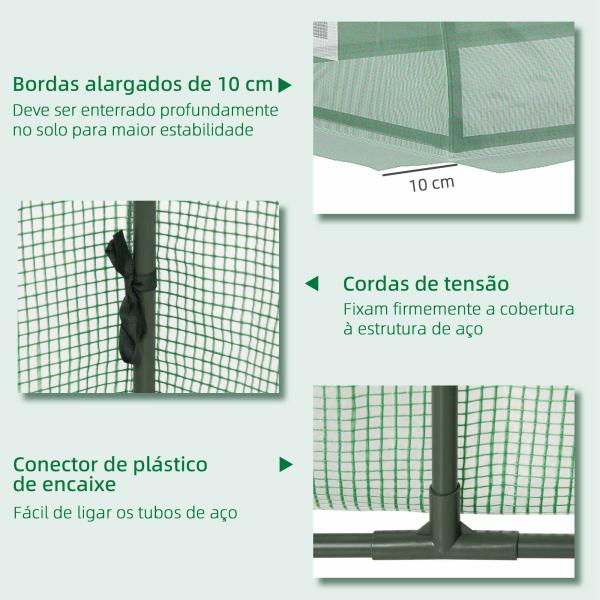 Mini Estufa para Cultivo de Plantas com 4 Janelas Estrutura em Aço e Cobertura de PE Anti - UV 200x80x45 cm Verde