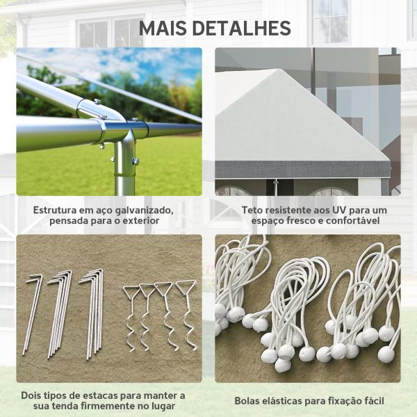 Tenda para Festa 4x8 m Tenda de Jardim com Paredes Removíveis Portas e Janelas Anti - UV para Casamento e Eventos Cinzento