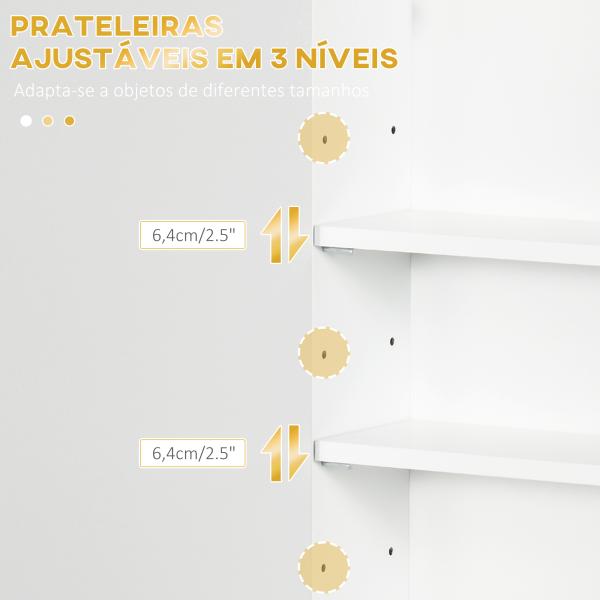 Armário Casa de Banho de Parede Moderno com 1 Puxador de Aço e Prateleiras Ajustáveis 40x15x60 cm Branco