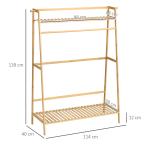 Suporte para Cabide de Bambu com 2 Prateleiras de Armazenamento 2 Ganchos Laterais e Barra Suspensa 114x40x139 cm Madeira
