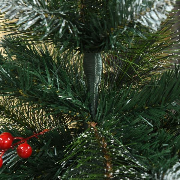 Árvore de Natal Artificial 150cm Ignífugo com 360 Ramos 38 Bagas Folhas de PVC Base Dobrável e Suporte Metálico Verde