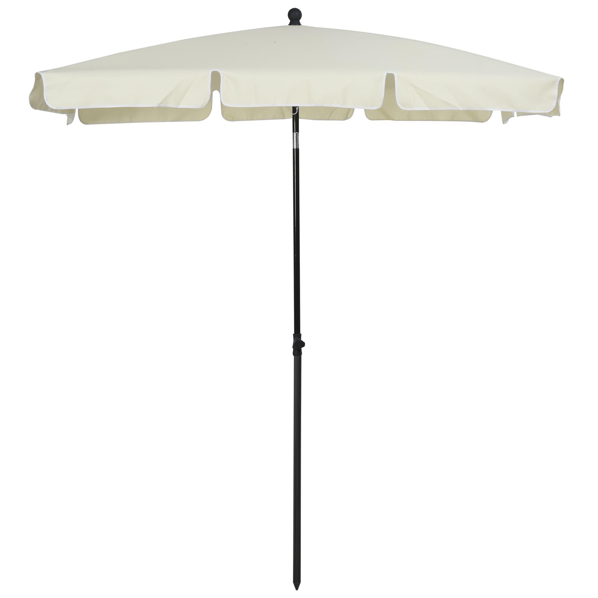 Chapéu de Sol Retangular de Jardim 198x130x240cm Chapéu de Sol de Alumínio com Função de Inclinação para Terraço Pátio Exterior Creme
