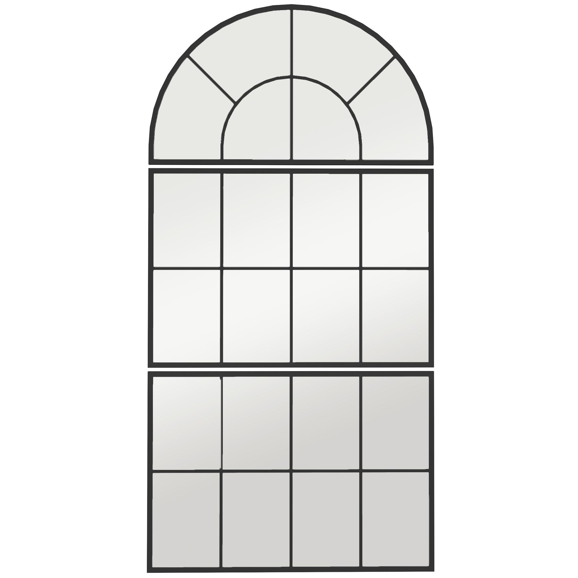Espelho de Parede 76x149 cm 3 Peças Espelho de Entrada com Moldura de Metal em Forma de Janela para Sala Preto