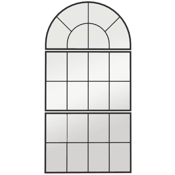 Espelho de Parede 76x149 cm 3 Peças Espelho de Entrada com Moldura de Metal em Forma de Janela para Sala Preto