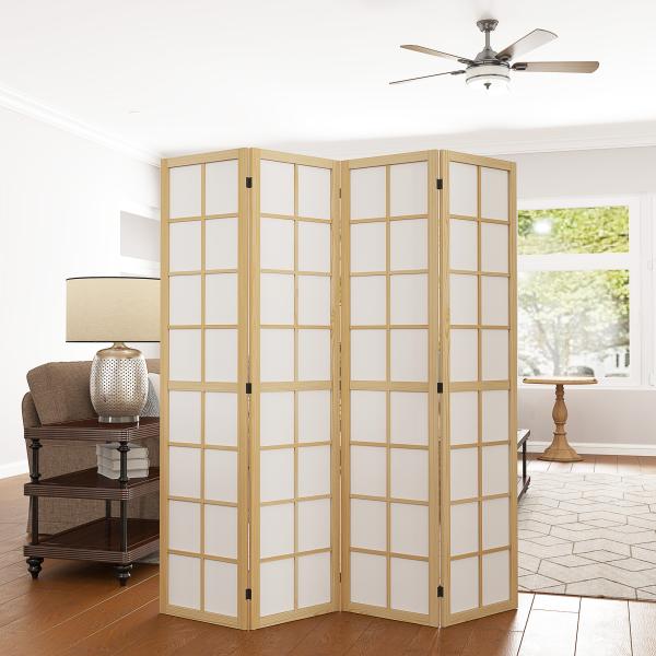 Biombo Dobrável de 4 Painéis Separador de Ambientes de Interior para Sala de Estar Dormitório e Escritório 160x170 cm Madeira e Branco