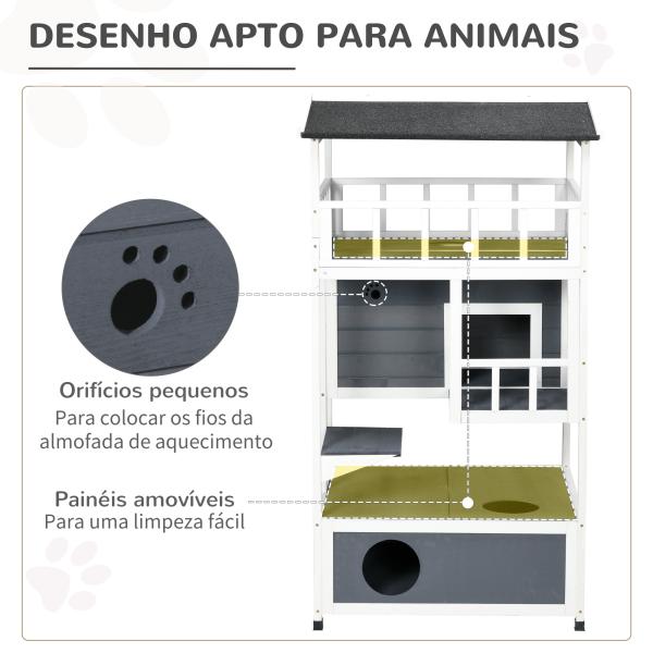 Casa para Gatos Caseta de madeira em abeto com espaço amplo com 4 pisos e espaço destacável para areia 75,5x75x137 cm