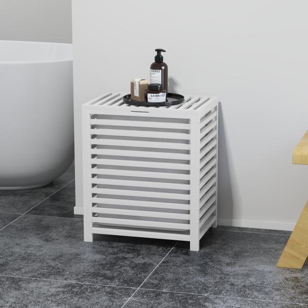 Cesto de Roupa de Bambu Cesto Roupa Suja Capacidade 55L com Bolsa Amovível Forma Retangular 50x36x60 cm Branco