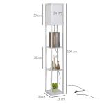 Candeeiro de Pé de Madeira com 3 Prateleiras De Armazenamento para Lâmpada E27 Potência Máx. 40W Candeeiro Moderno para Sala de Estar Dormitório 26x26x160cm Branco