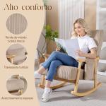 Poltrona Baloiço Moderna em Veludo Cotelê com Apoio para os Braços Almofada Lombar e Bolso Poltrona de Amamentação 65x90x98 cm Castanho Claro
