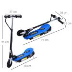 Trotinete Elétrica Dobrável para Crianças e Adolescentes acima de 7 Anos Velocidade de 10km/h Trotinete Elétrica com Guiador Ajustável e Freios Carga Máxima 50kg 78x37x89 - 95cm Azul