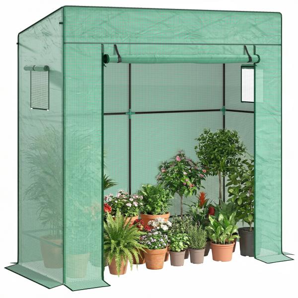 Estufa de Exterior com Janelas de Malha e Porta com Fecho de Correr Estufa para Cultivar Plantas e Flores 196x77x197 cm Verde