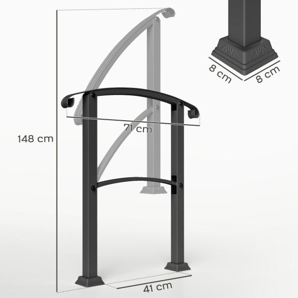 Guarda Corpo para Escada 71 cm Guarda Corpo Metálico com Kit de Instalação Ângulo Ajustável para 1 - 3 Degraus 71x8x148 cm Preto