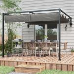 Pérgola de Parede 297x211x220 cm Pérgola de Jardim com Teto Retrátil e Estrutura de Aço Pérgola para Pátio Exterior Cinza Escuro