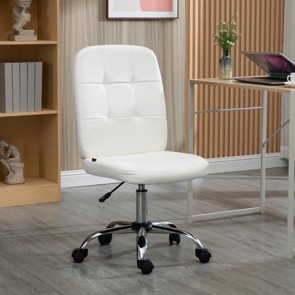 Cadeira de Escritório Giratória de Couro Sintético com Altura Ajustável Estilo Moderno Carga 120 kg 45x59x90 - 100 cm Branco
