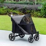 Carrinho para Cães Dobrável com Janelas de Malha Cinto de Segurança e Bolsos de Armazenamento 112x65x100 cm Cinzento