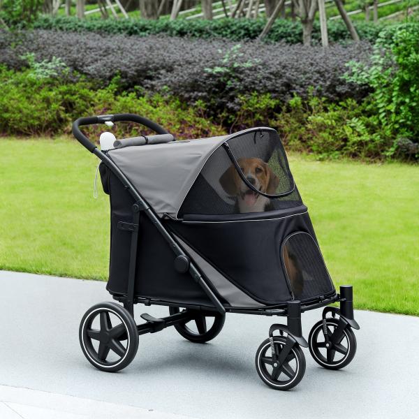 Carrinho para Cães Dobrável com Janelas de Malha Cinto de Segurança e Bolsos de Armazenamento 112x65x100 cm Cinzento