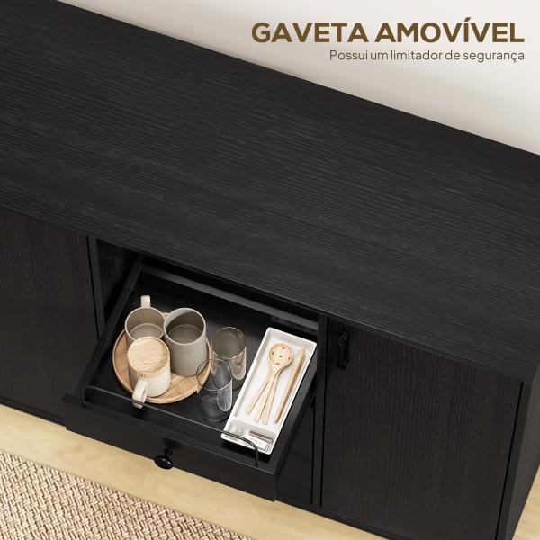 Aparador com 3 Portas e 3 Gavetas Prateleiras Ajustáveis para Cozinha, Entrada Sala de Jantar Quarto 143,5x40x90 cm Preto