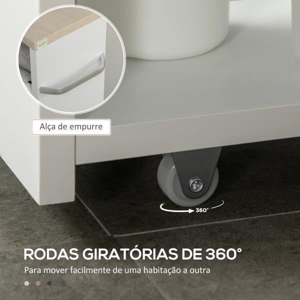 Estante de Armazenamento Casa de Banho de 3 Níveis Estante Estreita com Alça Lateral Estante com Rodas 48x15x80cm Branco