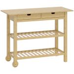 Carrinho Auxiliar com Rodas em Bambu 2 Gavetas 2 Prateleiras de Ripas 100x43x75 cm Madeira