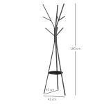 Cabide de Pé Metálico para Pendurar Roupa Bolsas com 9 Ganchos e Prateleira Cabide de Pé Moderno 45x45x180 cm Preto