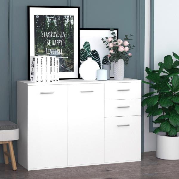 Armário Aparador amplo espaço de Armazenamento para sala de jantar com portas e gavetas 106x35x76cm Branco