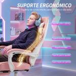 Cadeira Gaming Reclinável 155° com Suporte Lombar com Massagem Apoio de Cabeça e Apoio para os Pés 63x66x126 - 134 cm Rosa