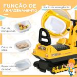 Escavadora sem Pedais com Braço Móvil Carro Andador com Assento de Armazenamento Pá Dianteira e Buzina 78x24x58,5 cm Amarelo