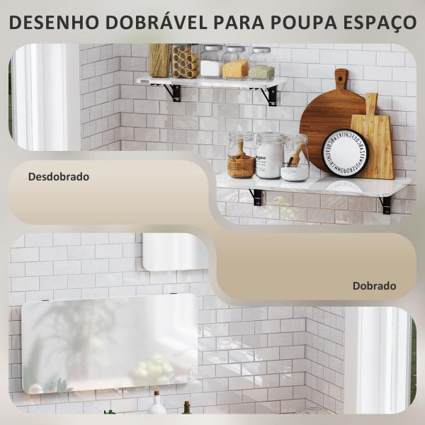 Conjunto de 2 Mesas Dobráveis de Parede Secretárias Flutuantes para Espaços Pequenos Mesas Rebatíveis Branco Brilhante