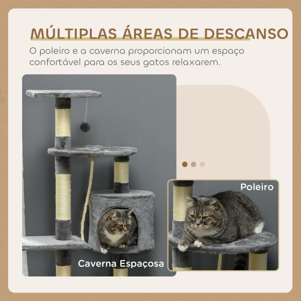 Arranhador para Gatos com 4 Níveis com Poste para Afiar as Garras Caverna Plataformas e Brinquedos 40x40x116 cm Cinzento Escuro