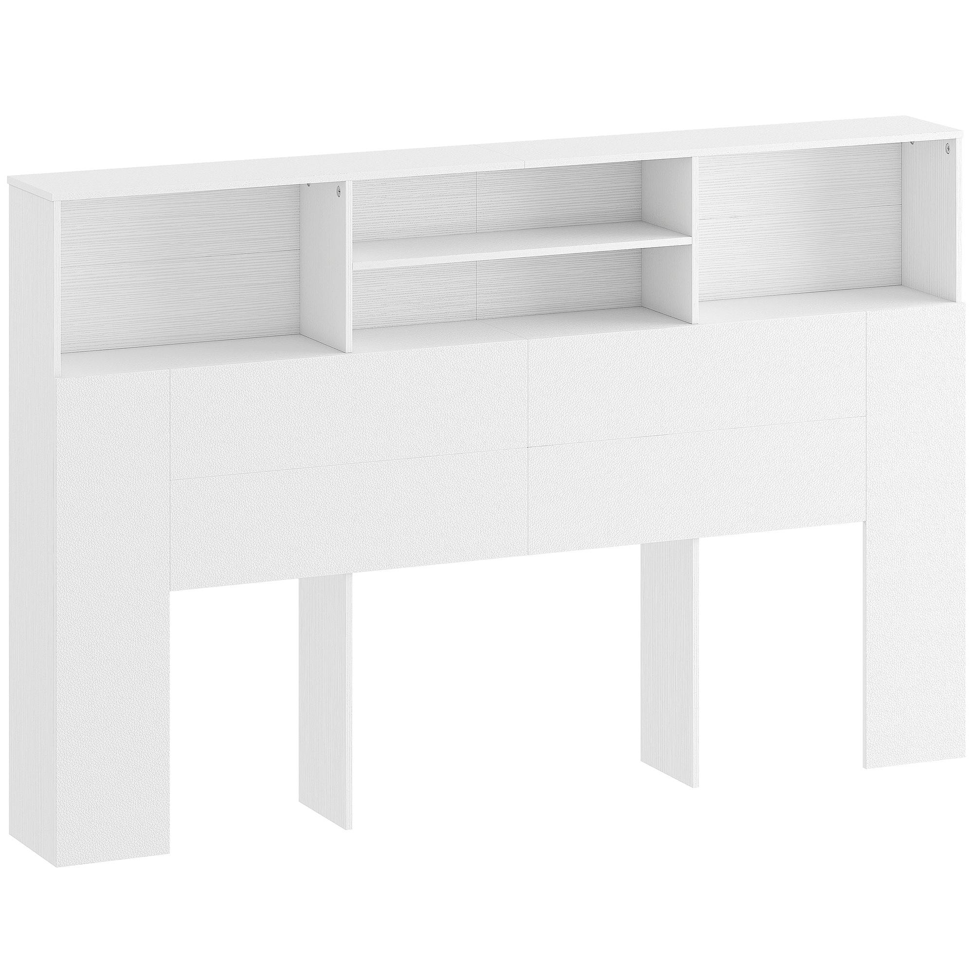 Cabeceira de Cama 160 cm com Arrumação e 4 Compartimentos Abertos para Quarto, Branco