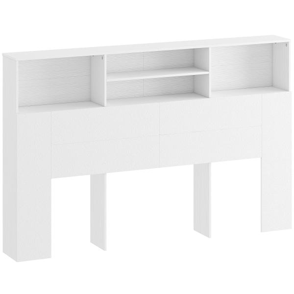 Cabeceira de Cama 160 cm com Arrumação e 4 Compartimentos Abertos para Quarto, Branco