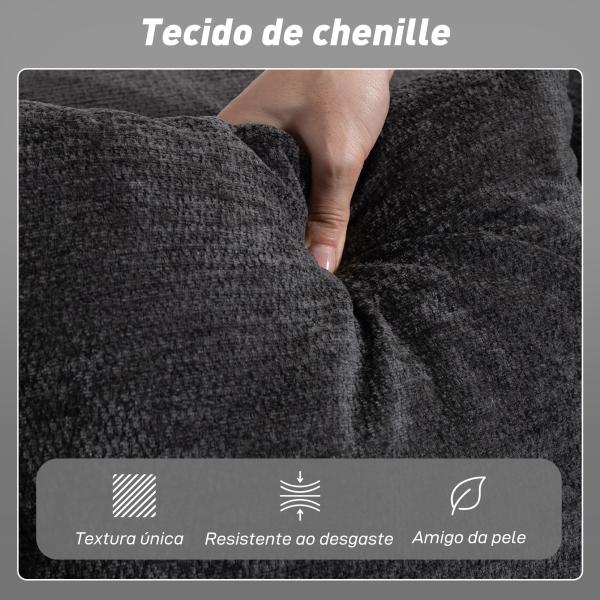 Sofá Cama de 2 Lugares Dobrável Estofado em Chenilla com 2 Almofadas Braços Largos Acolchoamento Grosso Cinza Escuro