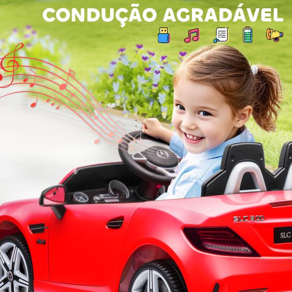 Carro Elétrico Mercedes SLC 300 12V com Controlo Remoto Faróis LED Música TF USB e Abertura da Porta 3 - 5km/h 107x62,5x44 cm Vermelho