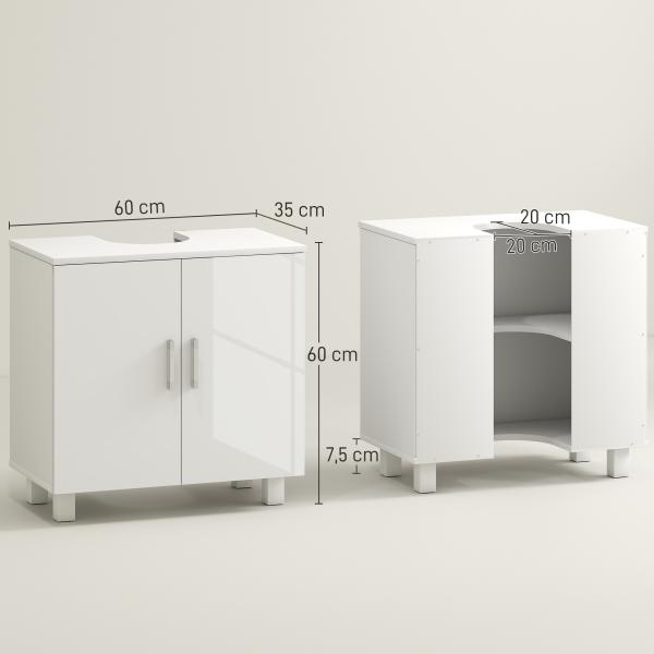 Móvel para Lavatório Pousar com 2 Portas de MDF 2 Prateleiras e Sistema Anti - Tombo para Casa de Banho 60x35x60 cm Branco