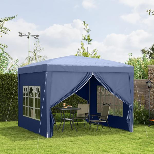 Tenda de Jardim com Paredes Laterais Amovíveis Janelas Porta com Zíper e Bolsa de Transporte 295x295x195 - 258 cm Azul