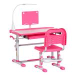 Conjunto de Secretária e Cadeira para Crianças com Altura Ajustável Mesa Inclinável Lâmpada LED 80x49,5x80 - 105cm e 36x34x60 - 73cm Rosa