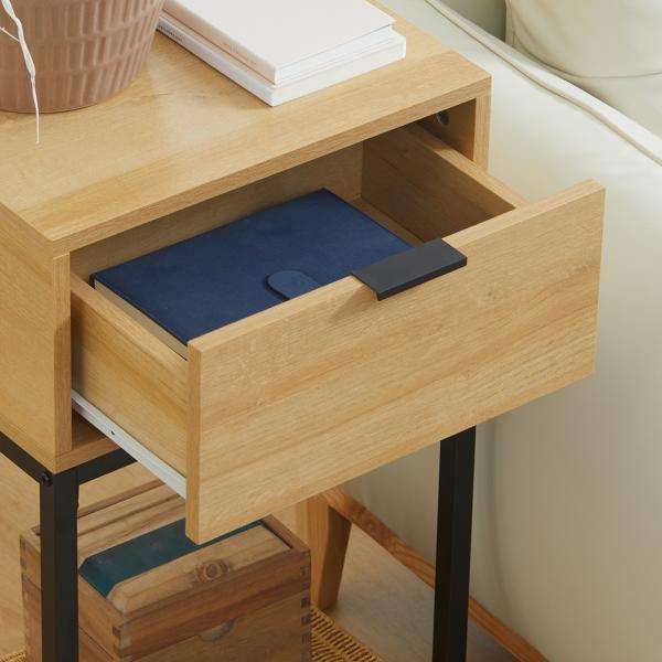 Mesa Consola com Gaveta Consola Moderna Mesa de Entrada com Pés de Aço 40x30x76 cm Madeira e Preto