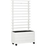 Floreira com Treliça de Madeira Maciça com 4 Rodas e Malha Geotêxtil para Cultivos de Plantas Flores 76x30x155 cm Branco
