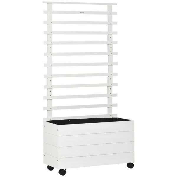 Floreira com Treliça de Madeira Maciça com 4 Rodas e Malha Geotêxtil para Cultivos de Plantas Flores 76x30x155 cm Branco