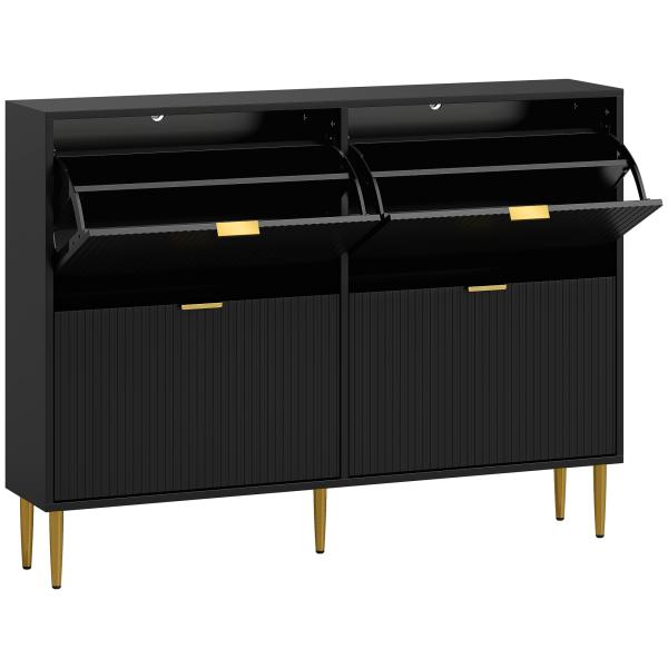 Sapateira Estreita com 4 Portas Caneladas e Estantes Ajustáveis para 20 Pares 105x24x91,5 cm Preto