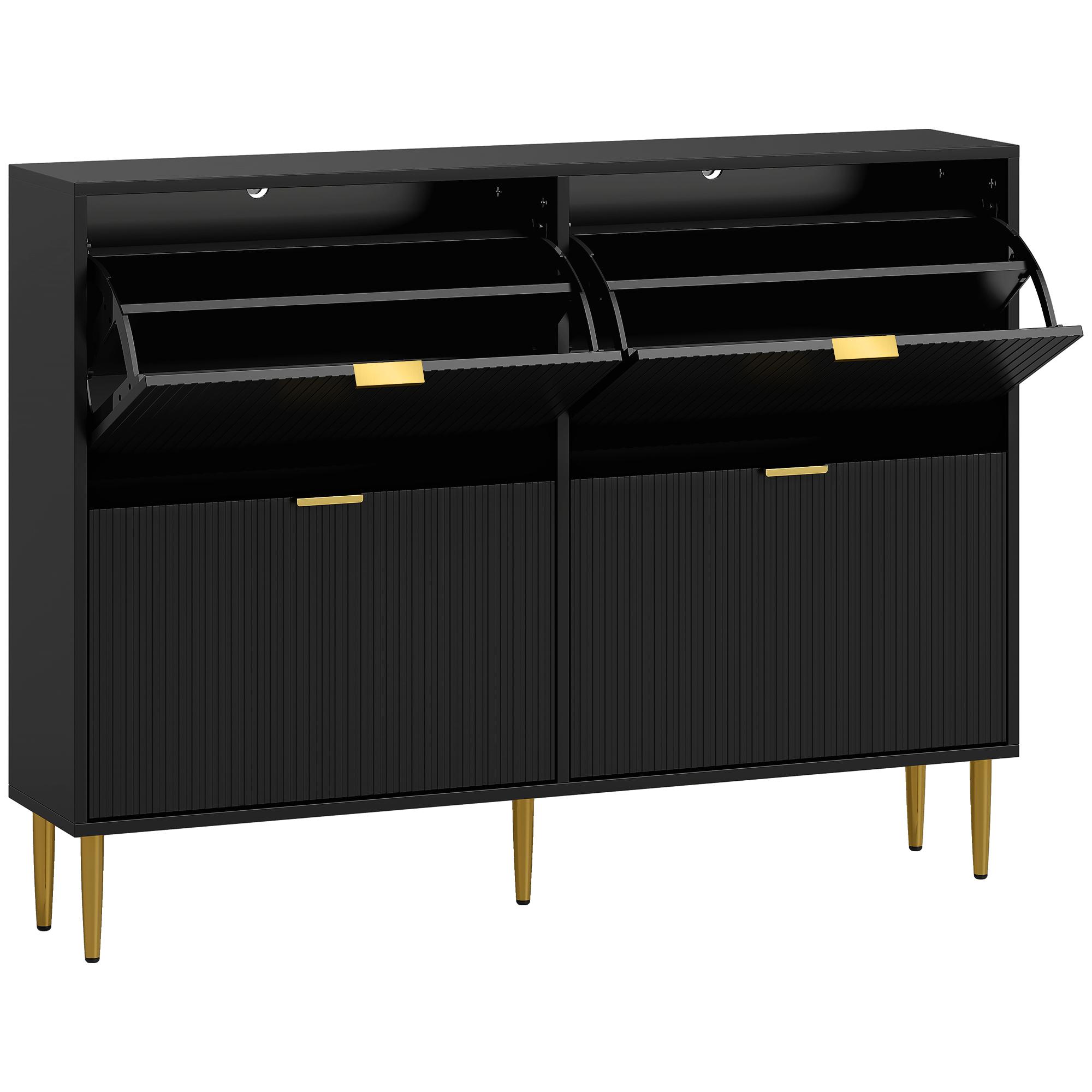 Sapateira Estreita com 4 Portas Caneladas e Estantes Ajustáveis para 20 Pares 105x24x91,5 cm Preto