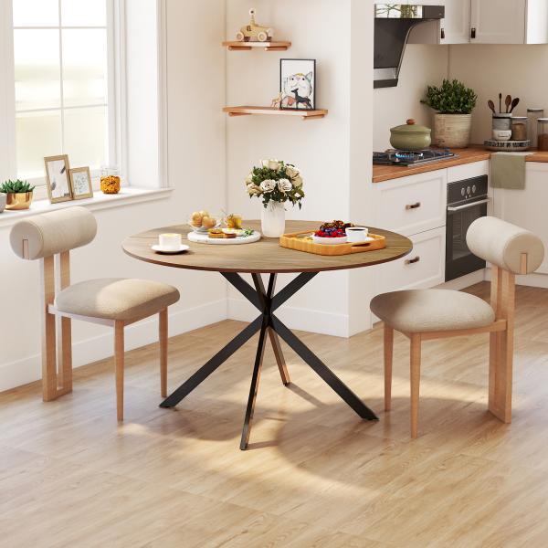 Mesa de Refeição Redonda para 4 Pessoas Mesa de Cozinha Industrial com Estrutura de Aço Ø120x75 cm Madeira