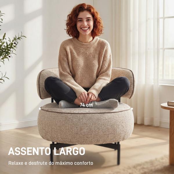 Poltrona de Sala com Assento Rotativo Revestida em Tecido Linho Assento Amplo Acolchoado Espesso Pés de Metal Bege