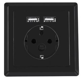 Tomada Interior de Parede c/ 2 USB (Preto) - LANBERG