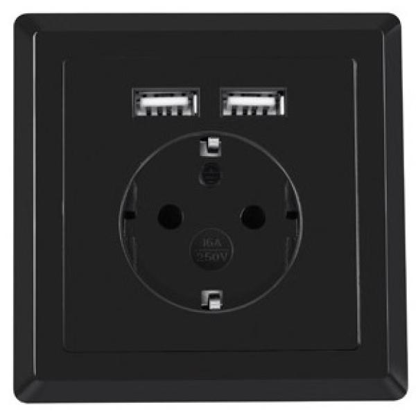 Tomada Interior de Parede c/ 2 USB (Preto) - LANBERG