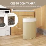 Cesto para Roupa Suja de Bambu de 55L com Tampa e Asa Saco Extraível e Lavável para Casa de Banho Quarto, 35x35x60 cm Creme