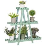 Suporte de Madeira para Plantas de 3 Níveis Prateleira Decorativa de Plantas para Interior Exterior 46x26x76cm Verde