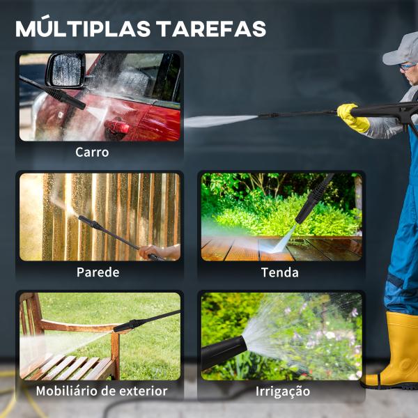 Lavadora de Alta Pressão 1600W Caudal 432 L/h Bomba de Alumínio Pressão de 135 Bar Mangueira de 6 m 32x24x65 cm Azul