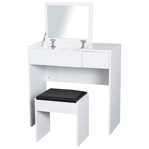 Toucador de Maquilhagem com Branco e Tampa Dobrável Mesa de Maquilhagem com Compartimentos e Gaveta 80x40x79cm Branco